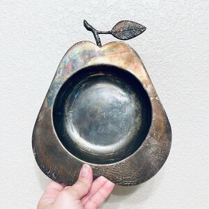 Gorgeous Silver Toned Metal Fruit Pear Shaped Tray Candy Dish Trinket Dish Vtg